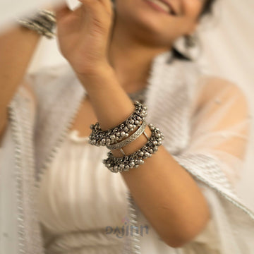 Dajinn Sajal Silver Oxidised Ghungroo Bracelet