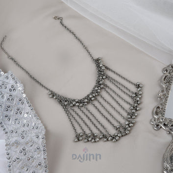 Dajinn Iqra Silver Oxidised Ghungroo Necklace