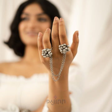 Dajinn Kuwra Silver Oxidised Ghungroo Ring