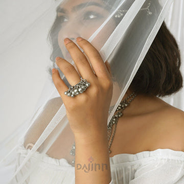 Dajinn Naznin Silver Oxidised Ghungroo Ring
