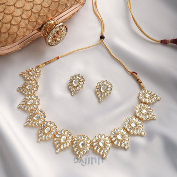 Dajinn Jhilmil Pearl and Polki Necklace Set