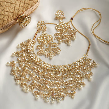Dajinn Kanica Pearl and Polki Necklace Set