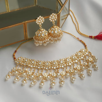 Dajinn Kayraa Pearl and Polki Necklace Set