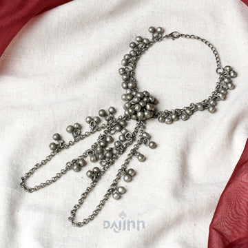 Dajinn Umangan Silver Oxidised Ghungroo Hathphool