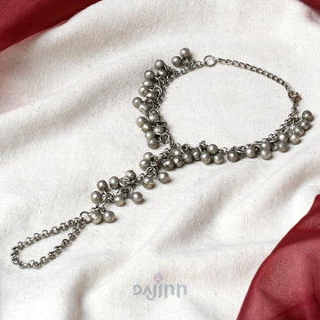 Dajinn Maitreyi Silver Oxidised Ghungroo Hathphool