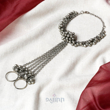 Dajinn Ishala Silver Oxidised Ghungroo Hathphool