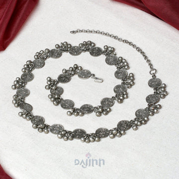Dajinn Kushala Silver Oxidised Coins and Ghungroo Kamarbandh