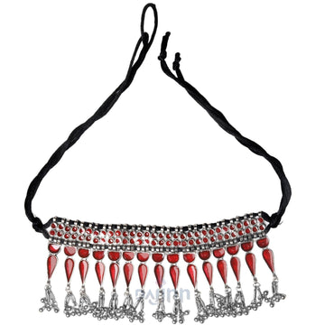 Dajinn Hridaya Red Stone Silver Oxidised Jewelry Gift Set