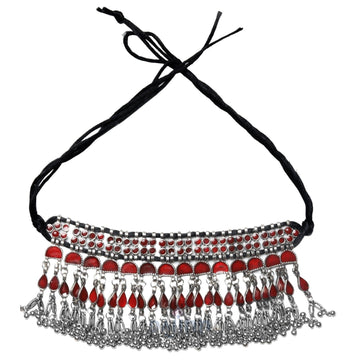 Dajinn Bela Red Stone Silver Oxidised Jewelry Gift Set