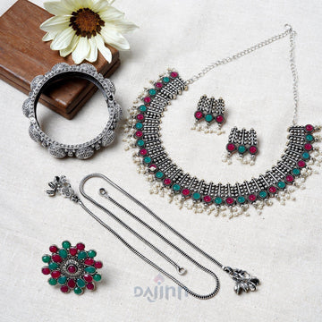 Dajinn Zuba Multicolored Silver Oxidised Jewelry Gift Set