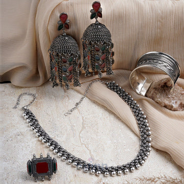 Dajinn Kyra Multi Coloured Silver Oxidised Jewelry Gift Set