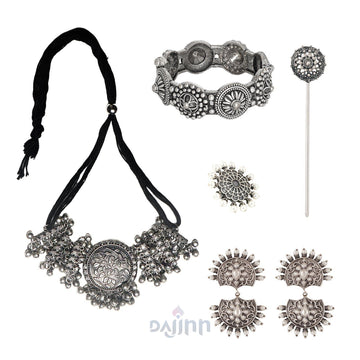 Dajinn Kuntala Oxidised Silver Jewellery Gift Set