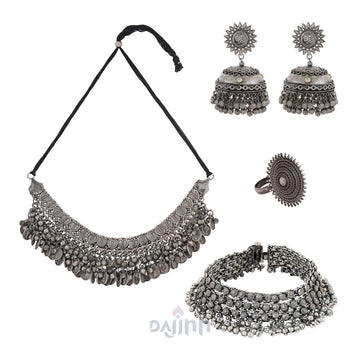 Dajinn Chalukya Oxidised Silver Jewellery Gift Set
