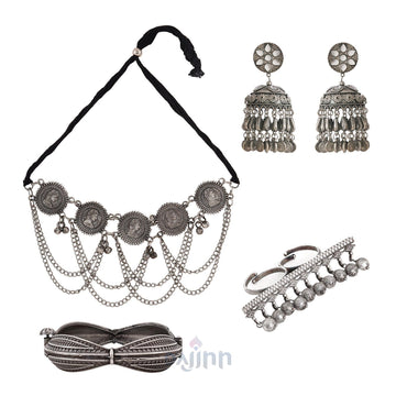 Dajinn Rashtrakuta Oxidised Silver Jewellery Gift Set