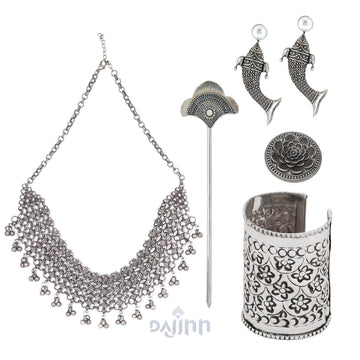 Dajinn Mahabalipuram Oxidised Silver Jewellery Gift Set