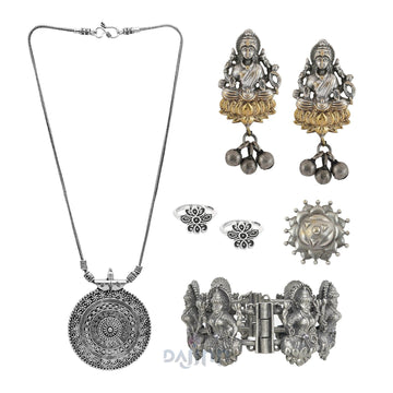Dajinn Bodh Gaya Oxidised Silver Jewellery Gift Set