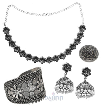Dajinn Ongole Oxidised Silver Jewellery Gift Set