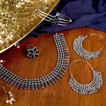 Dajinn Nysa Metallic Silver oxidized Jewelry Gift Set