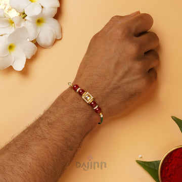 Dajinn Dvara Square Kundan and Beads Rakhi