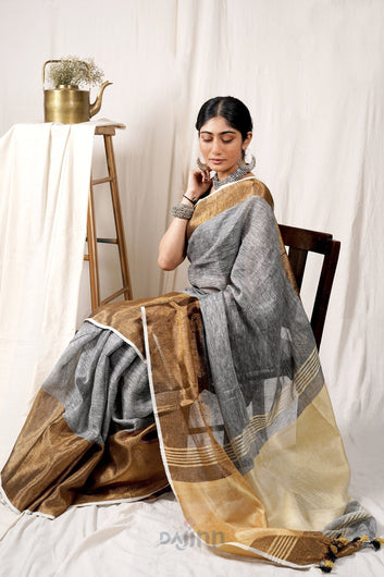 AYSR Boutique Mystic Golden Linen Mahapar Saree