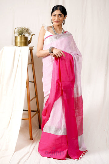 AYSR Boutique Pink Champagne Linen Mahapar Saree