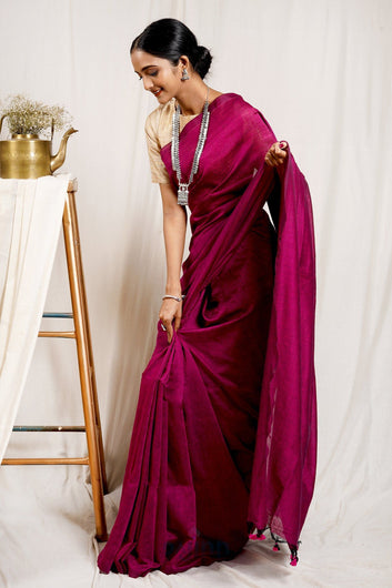 AYSR Boutique Boysenberry Mulmul Cotton Saree
