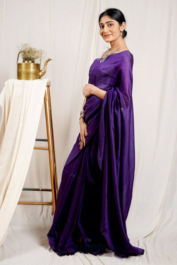 AYSR Boutique Cosmos Purple Mulmul Cotton Saree