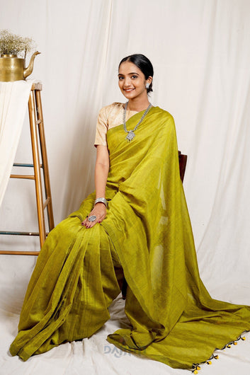 AYSR Boutique Shamrock Green Mulmul Cotton Saree