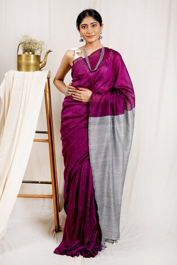AYSR Boutique Raisin Purple and Grey Mulmul Cotton Saree