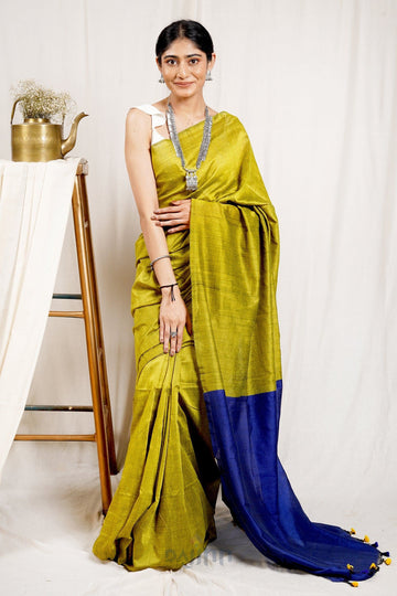 AYSR Boutique Parakeet Green and Blue Mulmul Cotton Saree