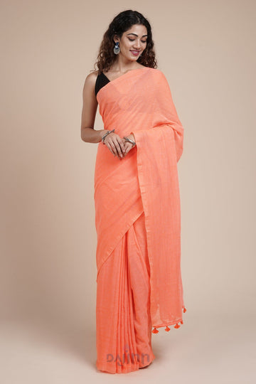 AYSR Boutique Orange Peach Mulmul Saree