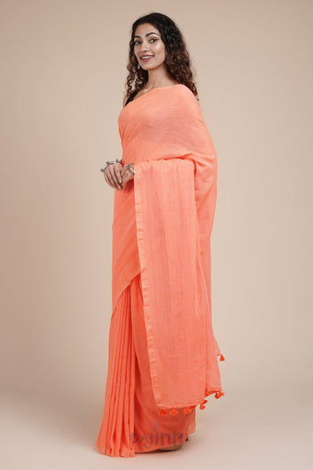 AYSR Boutique Orange Peach Mulmul Saree