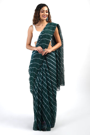 AYSR Boutique Aadia Dark Green Kota Leheriya Saree with Blouse Piece