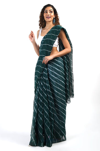 AYSR Boutique Aadia Dark Green Kota Leheriya Saree with Blouse Piece