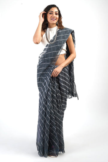 AYSR Boutique Aadisha Grey Kota Leheriya Saree with Blouse Piece