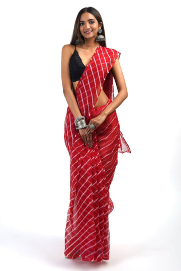 AYSR Boutique Aaisha Maroon Kota Leheriya Saree with Blouse Piece
