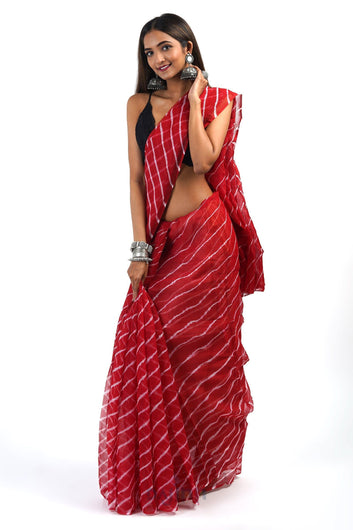 AYSR Boutique Aaisha Maroon Kota Leheriya Saree with Blouse Piece