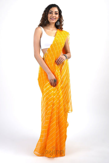 AYSR Boutique Eshika Yellow Kota Leheriya Saree with Blouse Piece