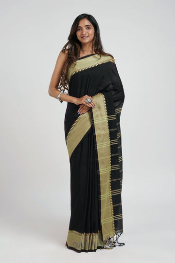 AYSR Boutique Midnight Muse Black Mulmul cotton weaving Saree with Blouse Piece