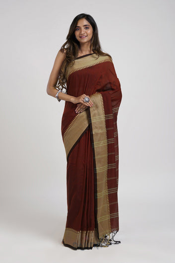 AYSR Boutique Magical Maroon Mulmul Cotton Saree with Blouse Piece