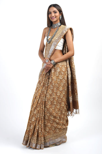 AYSR Boutique Prisha Mustard Linen Saree with Blouse Piece.