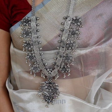 Dajinn Khushi Ghungroo Silver Oxidised Necklace Set