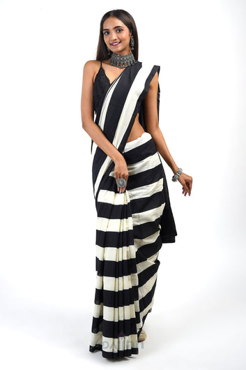 AYSR Boutique Aahana Black and Cream Cotton Saree with Blouse Piece