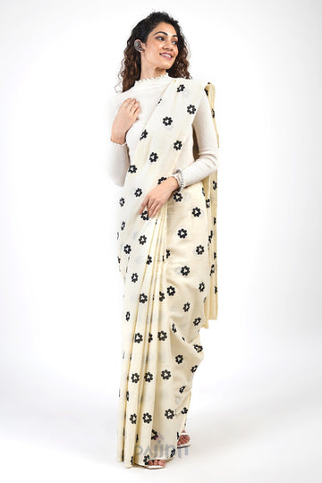AYSR Boutique Arya Black and Cream Cotton Saree with Blouse Piece