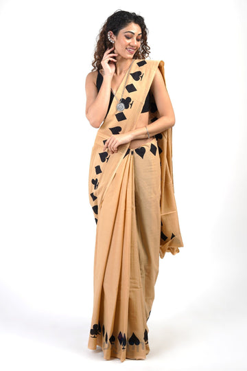 AYSR Boutique Mandira Black and Cream Cotton Saree with Blouse Piece