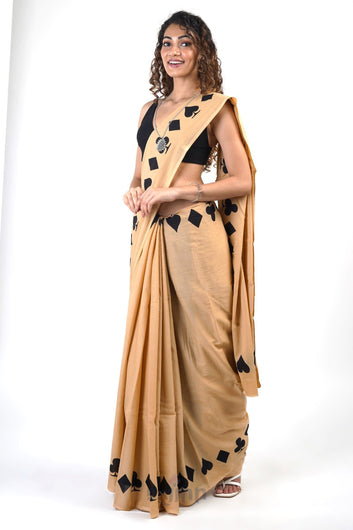 AYSR Boutique Mandira Black and Cream Cotton Saree with Blouse Piece