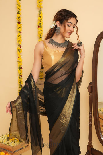 AYSR Boutique Sanah Black Chiffon Ready to Drape Saree