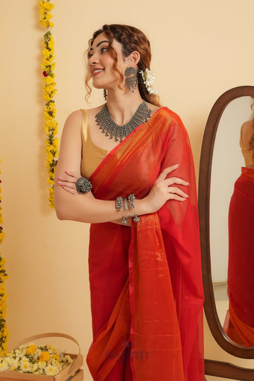 AYSR Boutique Sanah Red Chiffon Ready to Drape Saree