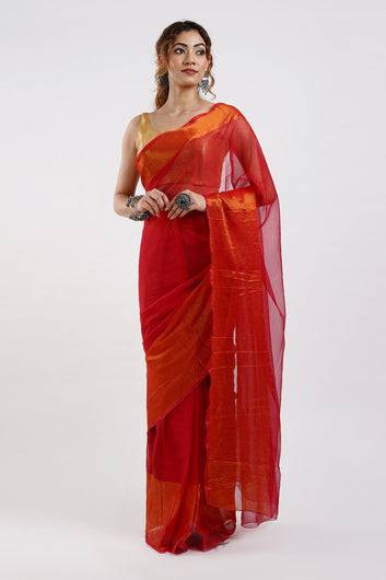 AYSR Boutique Sanah Red Chiffon Ready to Drape Saree
