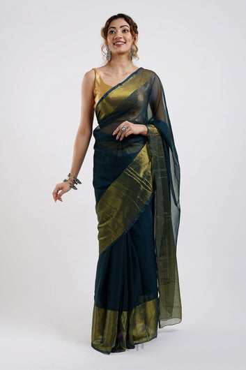 AYSR Boutique Sanah Blue Chiffon Ready to Drape Saree